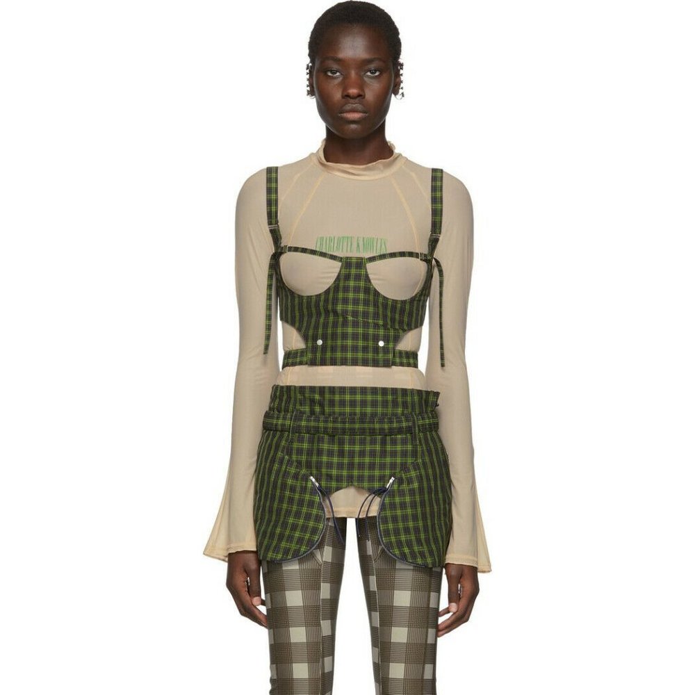 Charlotte Knowles KNWLS SSENSE Black & Green Fanny Skirt Small MSRP $685